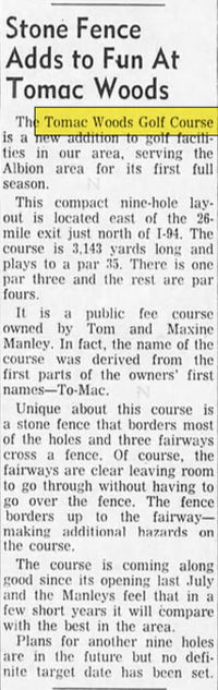 Tomac Woods Golf Course - May 02 1965 Article
